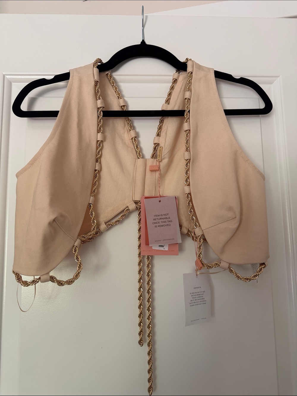 cult gaia Beige Chain-Trim Crop Top
